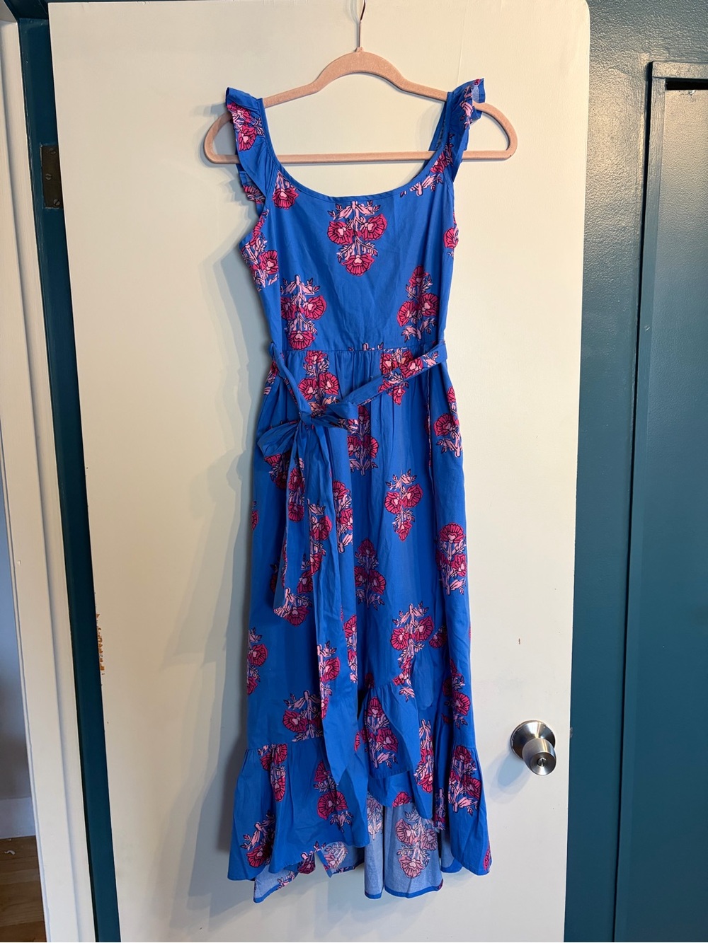 J. Crew Blue Floral Tie-Belt Dress